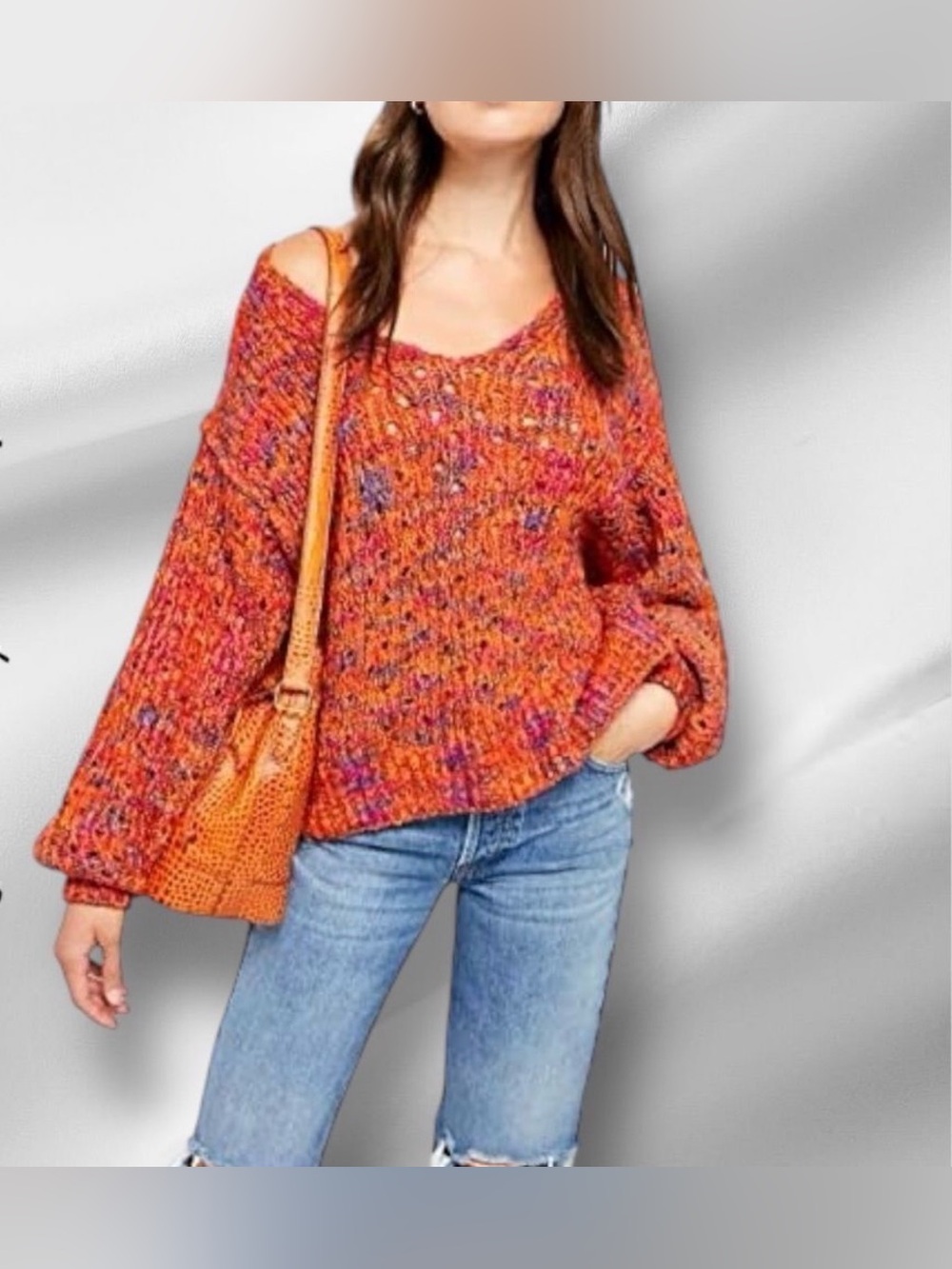 FREE PEOPLE Women's Highland Loose Knit Oversized V-Neck Sweater - Size Medium